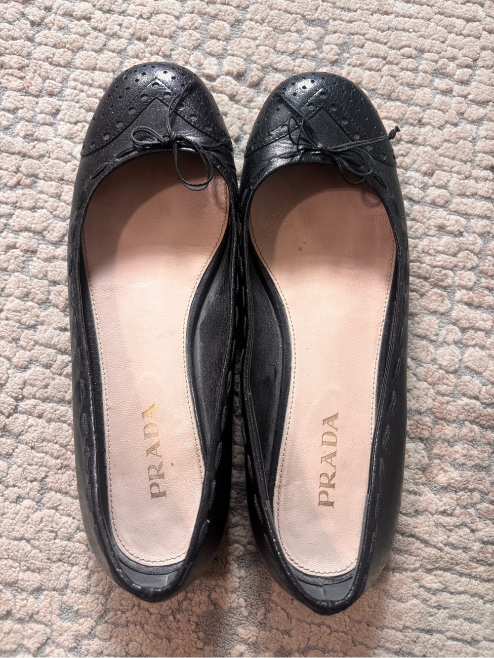 Prada Black Leather Ballet Flats size 38 women’s